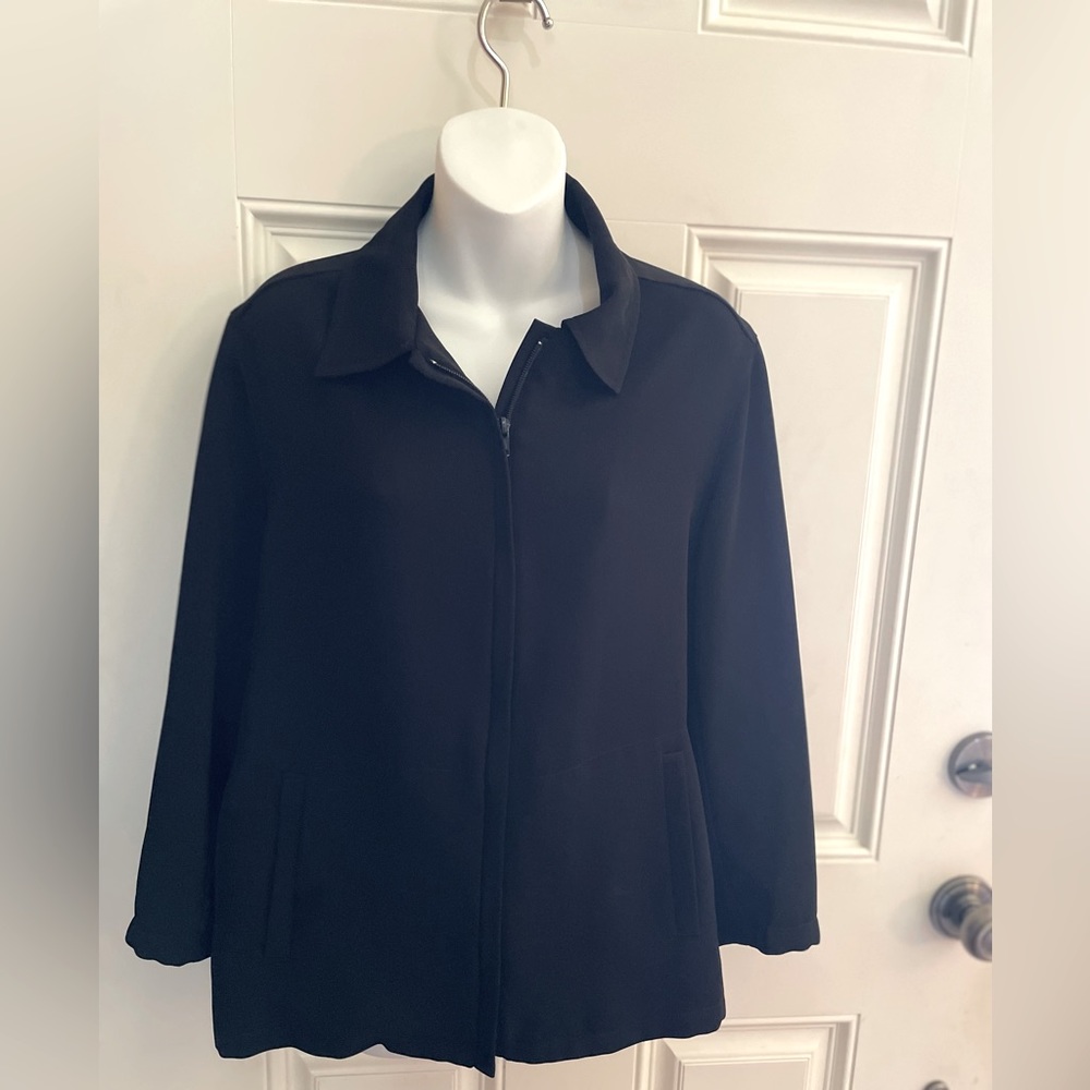 Tan Jay Size 10 Black suede look zip front Jacket.